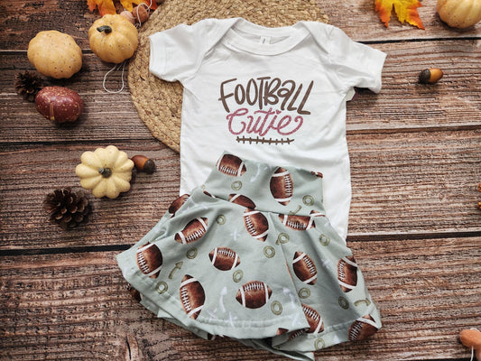 Football cutie girls game day football spirit outdit, baby bodysuit and skort set
