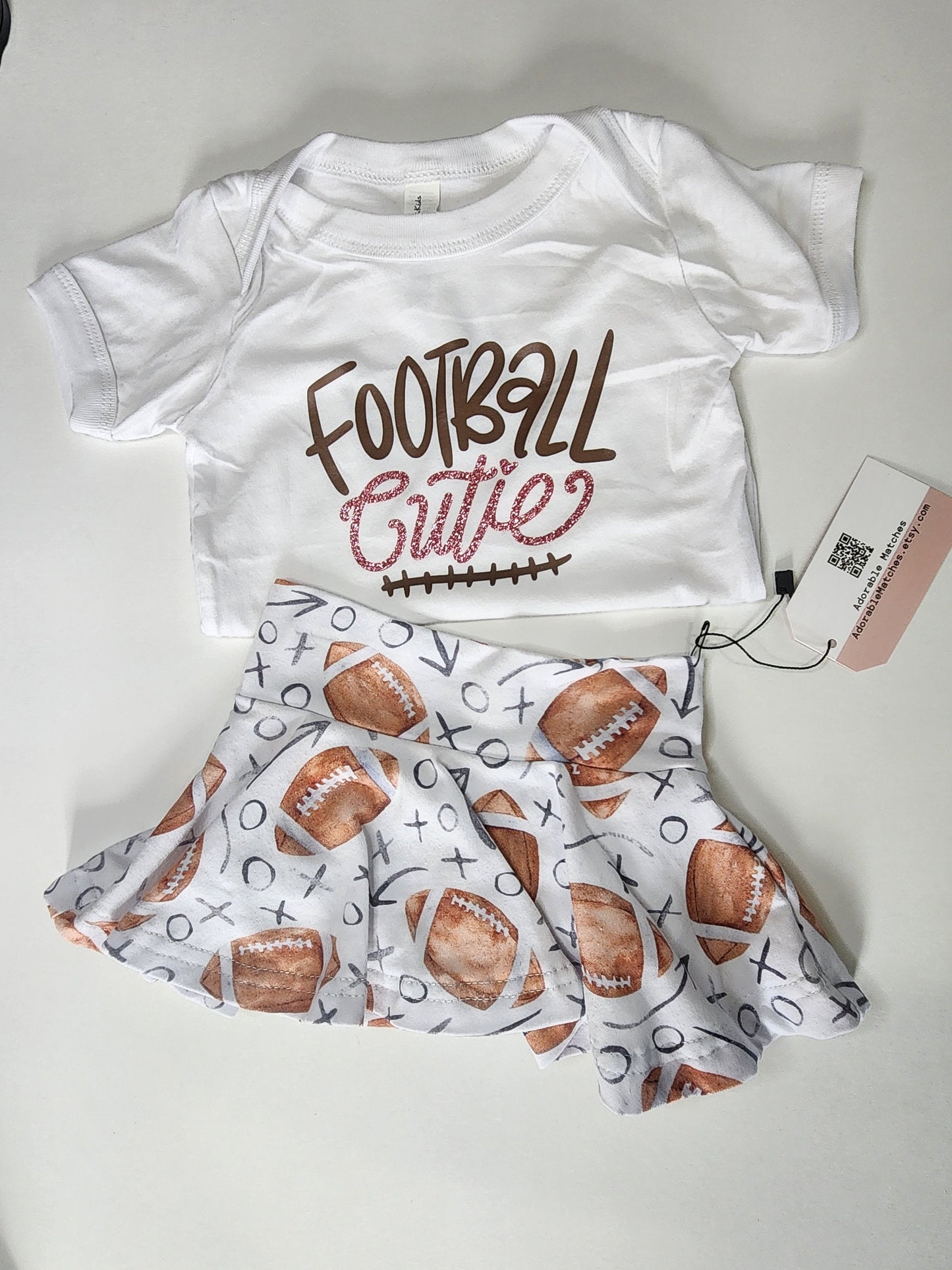 Baby Girl Football Outfit: "Football Cutie" Shirt & Skirted Bummies