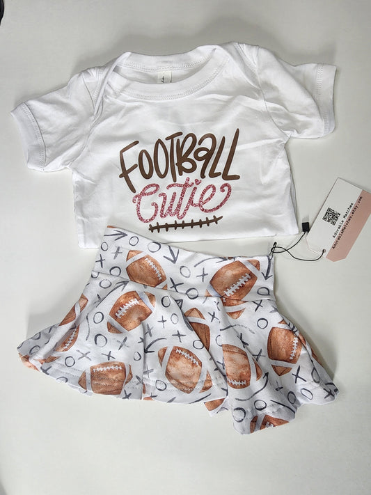 Baby Girl Football Outfit: "Football Cutie" Shirt & Skirted Bummies