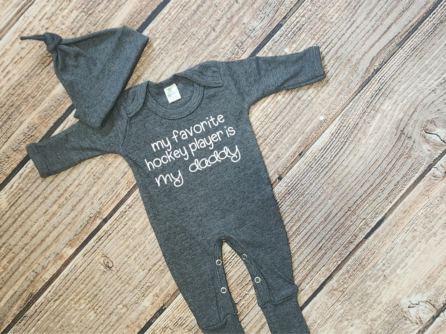 Hockey Baby Outfit: "My Favorite Hockey Player is Daddy" Sleeper Set