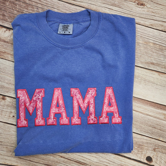 Embroidered MAMA Shirt: Comfort Colors Periwinkle Top