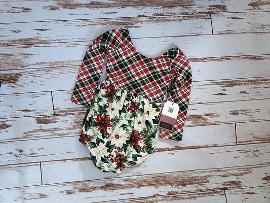 Christmas Floral Bubble Romper: Baby Girl Holiday Outfit