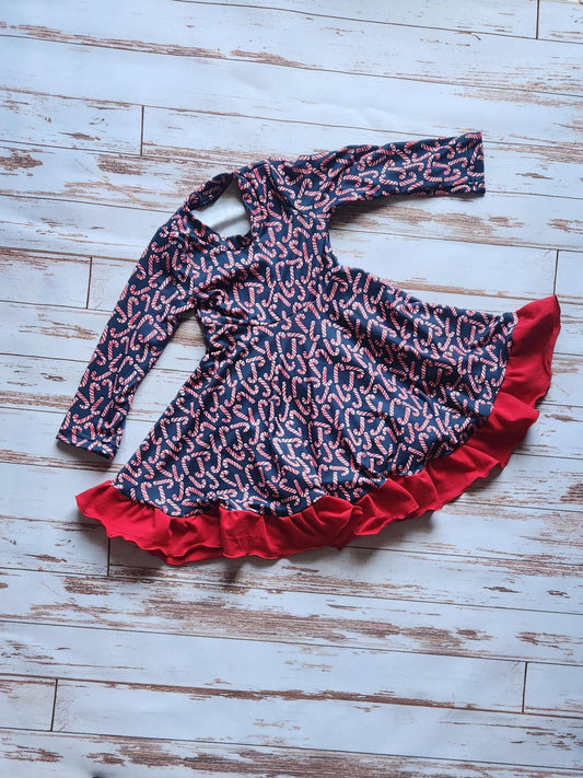 Candy cane dress for toddler girl, church dress for girls holiday dress, handmade christmas dress, ruffle dress girl, winter baby girl cloth