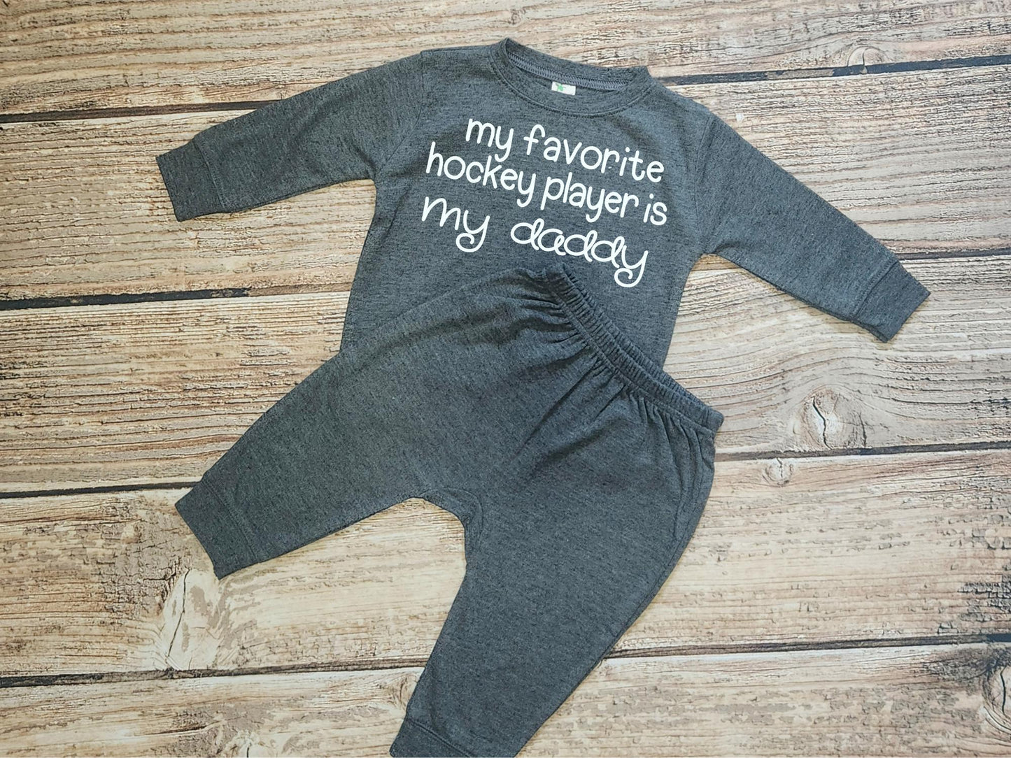 Hockey Baby Outfit: "My Favorite Hockey Player is Daddy" Jogger Set
