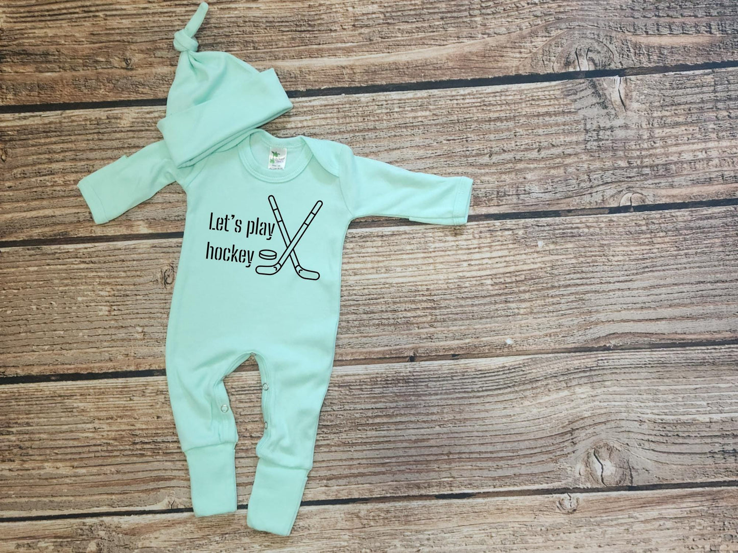 lets play hockey infant sleeper set, daddys hockey buddy sleeper, game day baby clothes, hockey baby set, newborn baby set, new baby gift