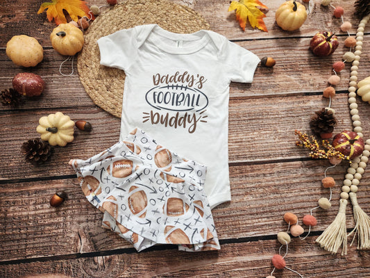 Football cutie girls game day football spirit outfit, baby bodysuit and skort set