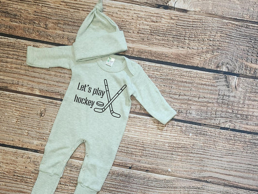 lets play hockey infant sleeper set, daddys hockey buddy sleeper, game day baby clothes, hockey baby set, newborn baby set, new baby gift