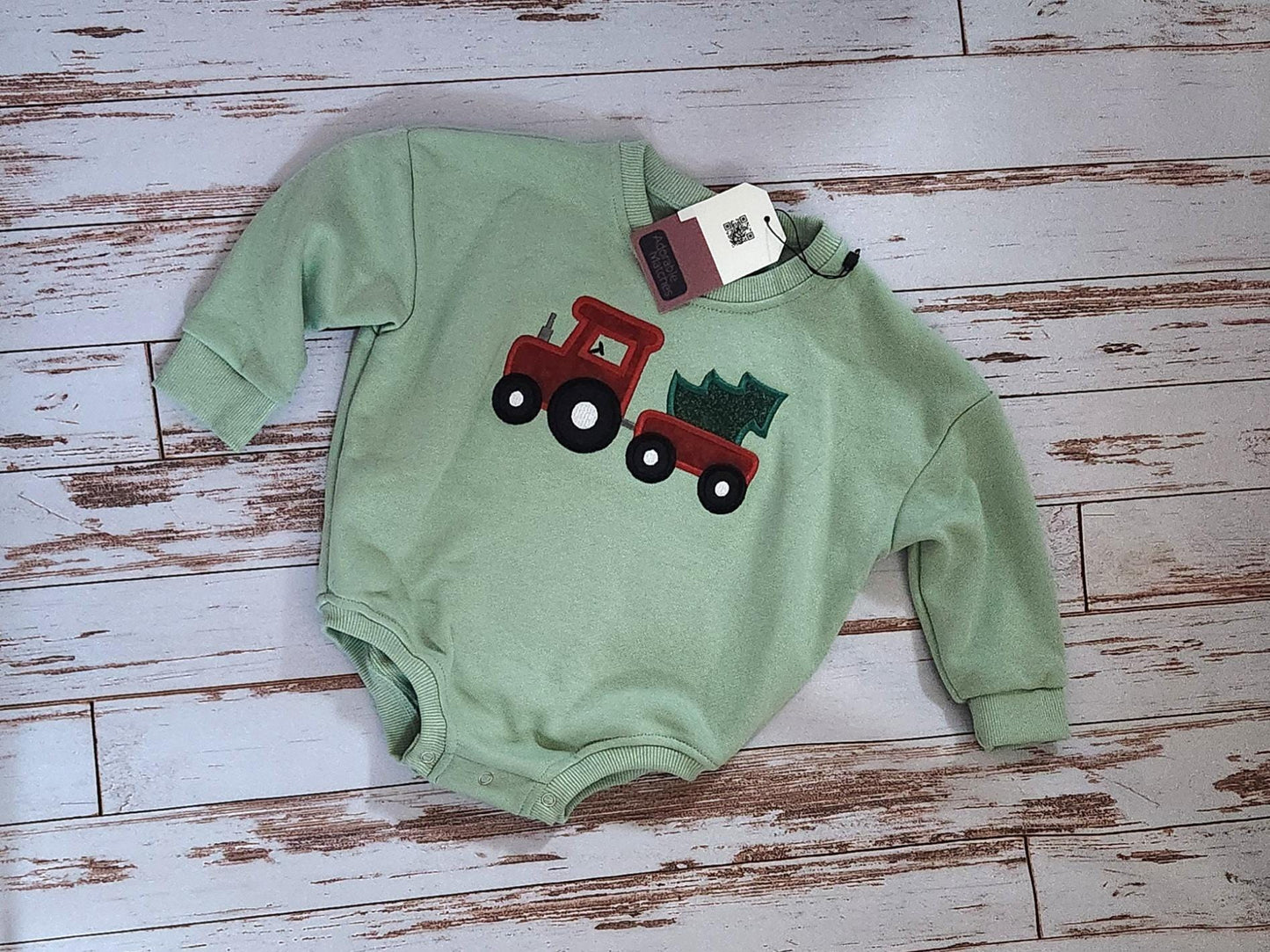embroidered christmas tractor shirt, personalized christmas romper, christmas sweatshirt bubble romper, baby christmas outfit