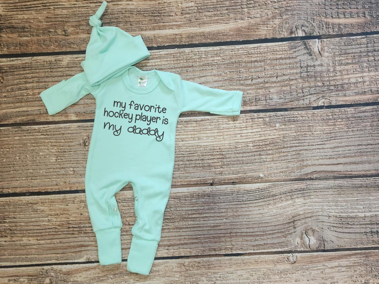 Hockey Baby Outfit: "My Favorite Hockey Player is Daddy" Sleeper Set