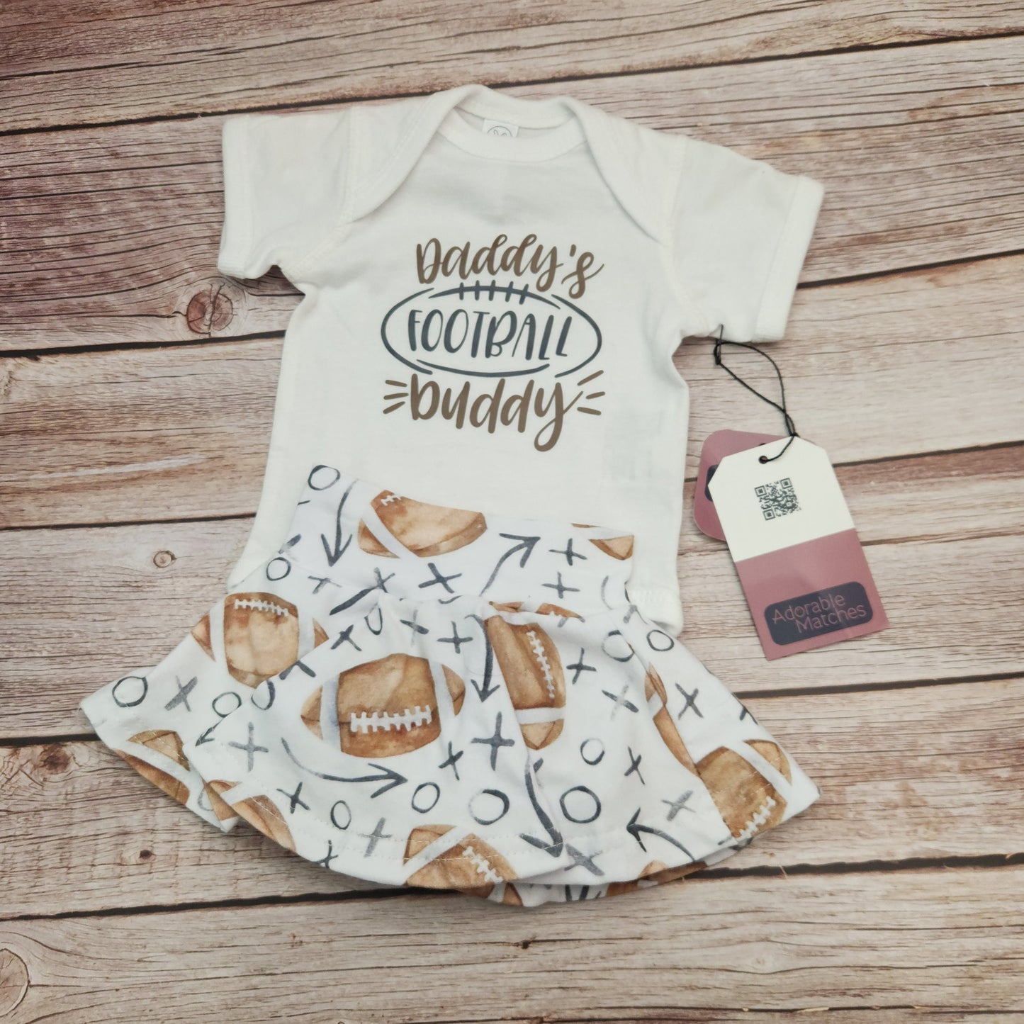 Baby Girl Football Outfit: Bodysuit, Skirted Bummies & Bow