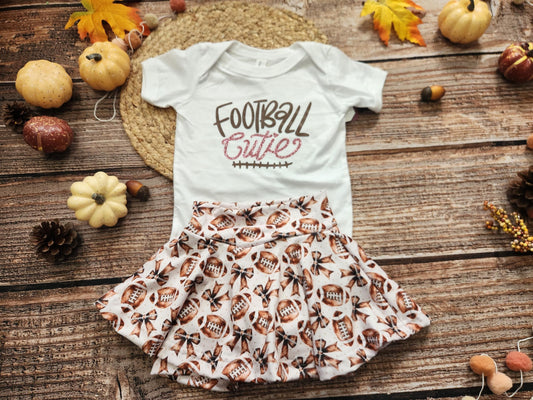 Football cutie girls game day football spirit outdit, baby bodysuit and skort set