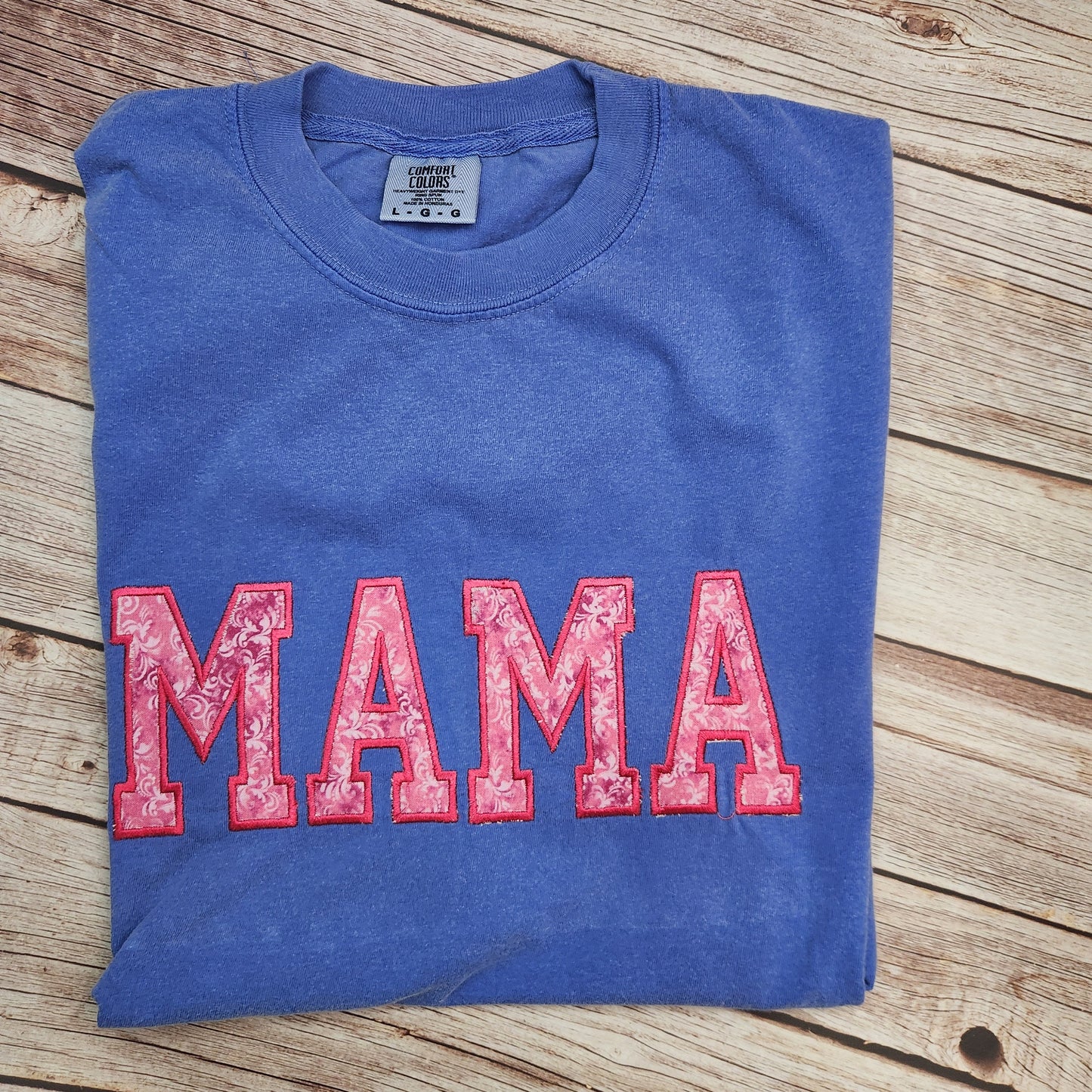 Embroidered MAMA Shirt: Comfort Colors Periwinkle Top