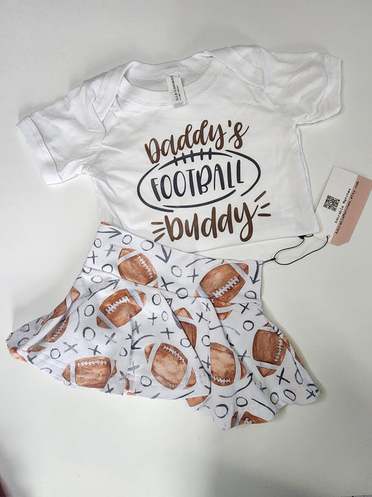 Baby Girl Football Outfit: Bodysuit, Skirted Bummies & Bow