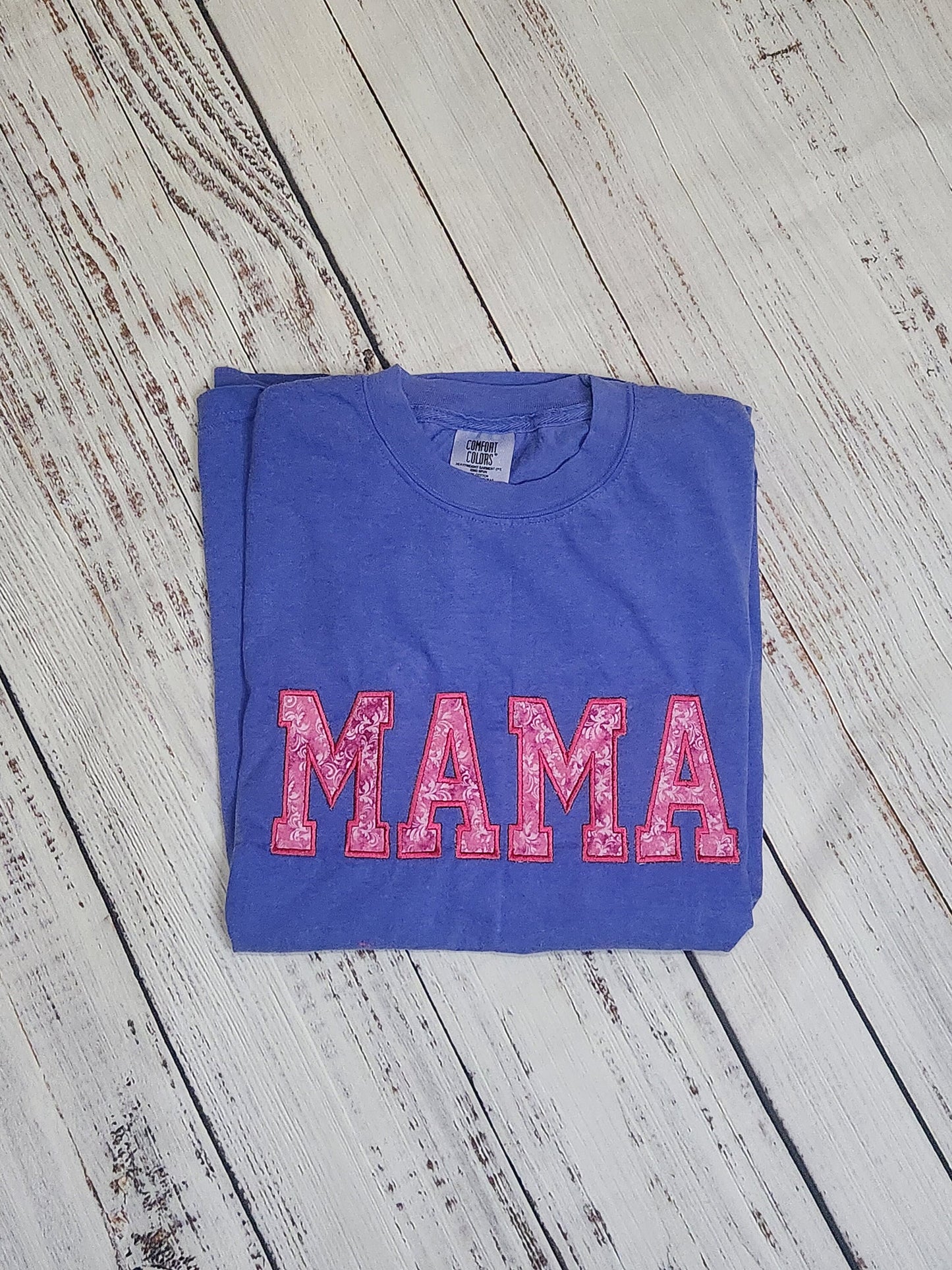 Embroidered MAMA Shirt: Comfort Colors Periwinkle Top