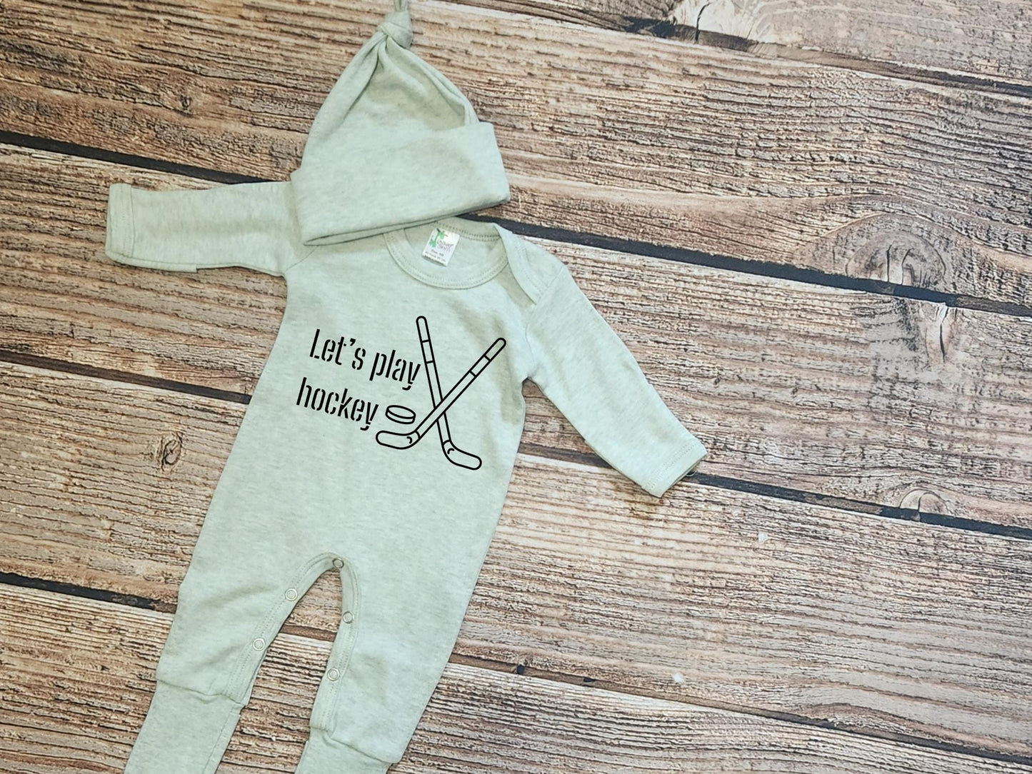 lets play hockey infant sleeper set, daddys hockey buddy sleeper, game day baby clothes, hockey baby set, newborn baby set, new baby gift