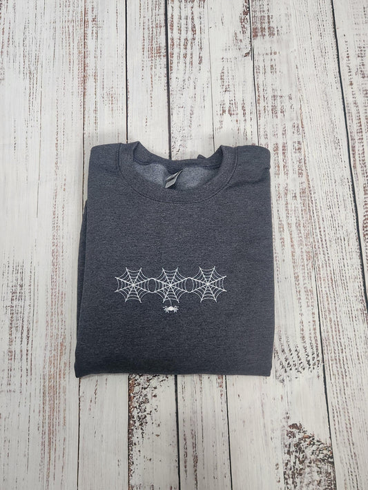 Embroidered Spiderweb Halloween Sweatshirt: Spooky Season Shirt