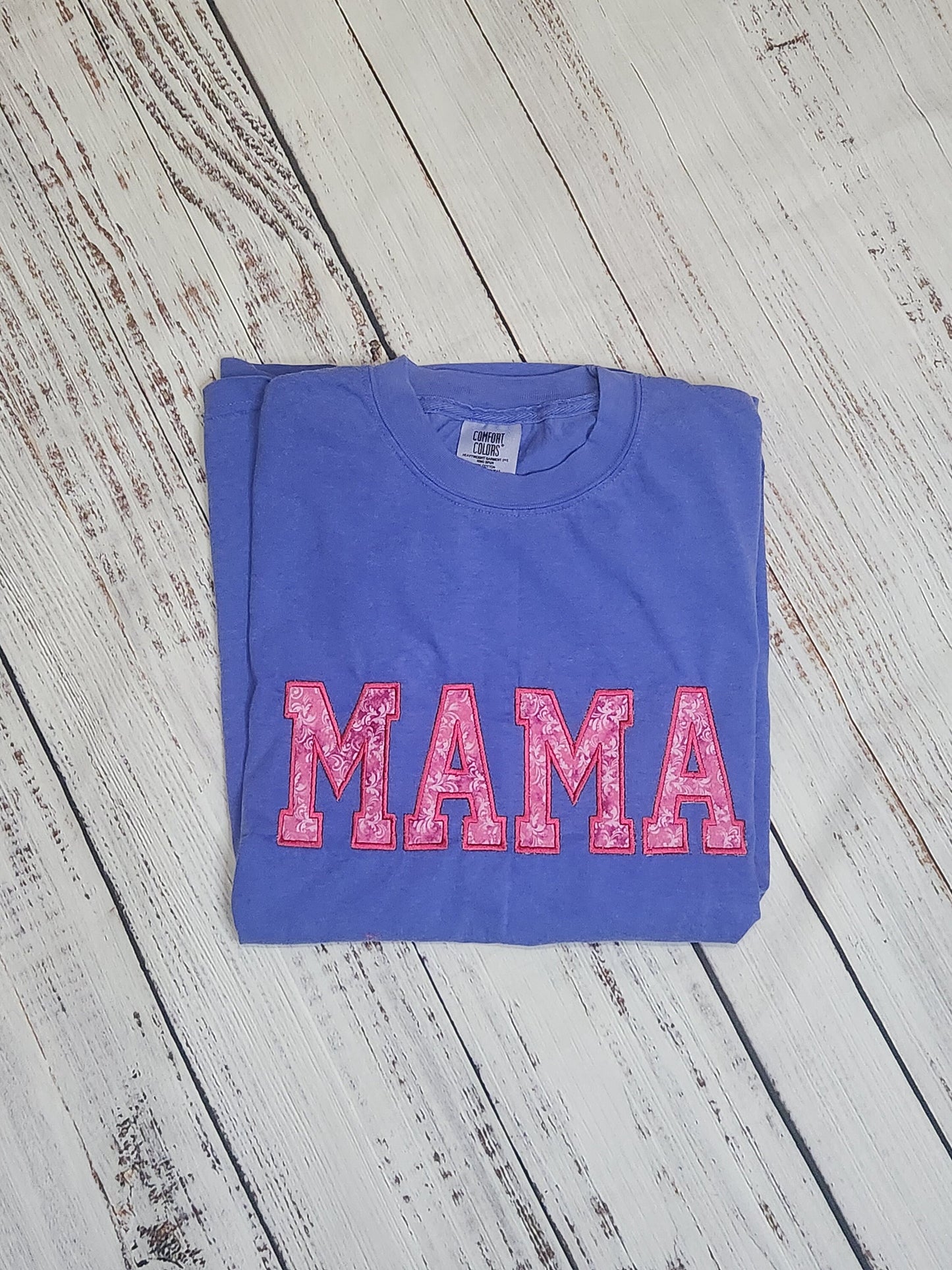 Embroidered MAMA Shirt: Comfort Colors Periwinkle Top