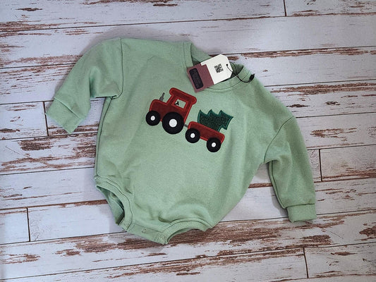embroidered christmas tractor shirt, personalized christmas romper, christmas sweatshirt bubble romper, baby christmas outfit