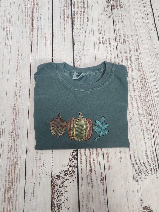 Embroidered Fall Crewneck: Comfort Colors Thanksgiving Shirt