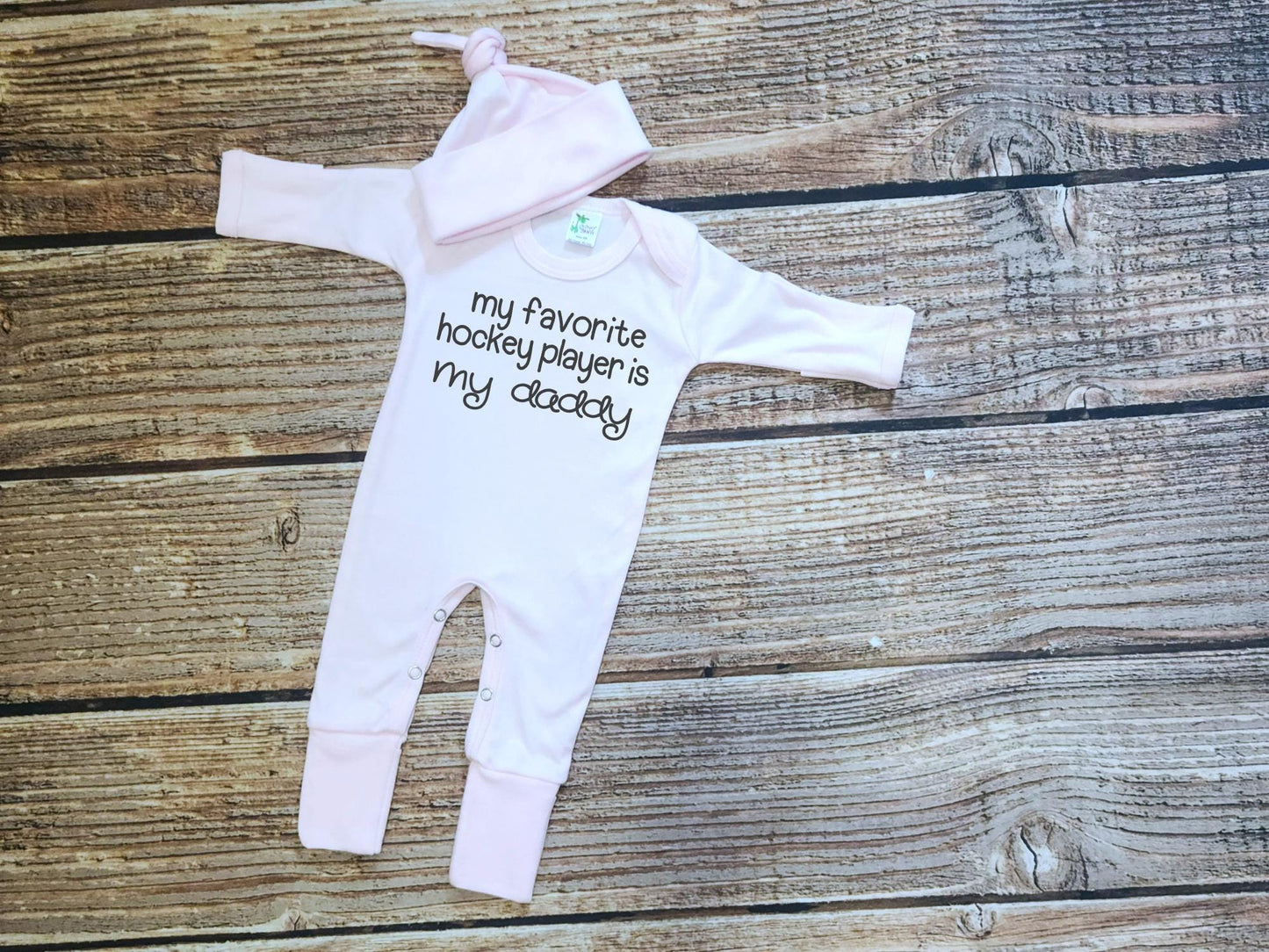 Hockey Baby Outfit: "My Favorite Hockey Player is Daddy" Sleeper Set