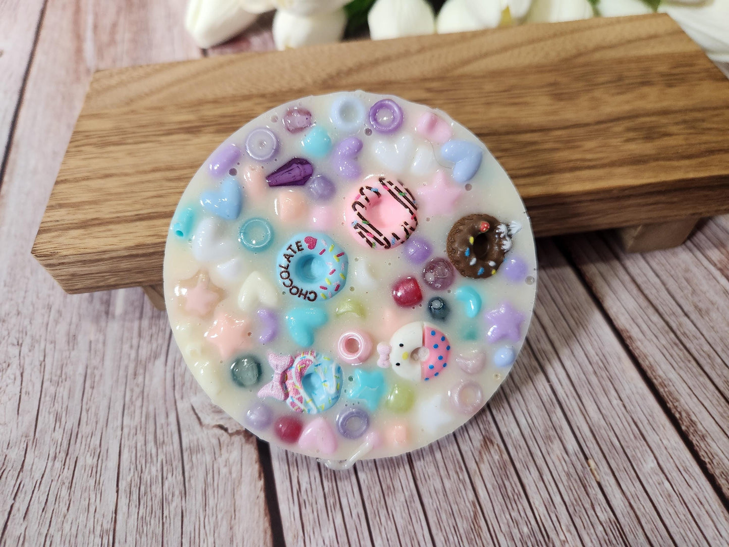 donut themed picky pad reusable with tray, desk fidget toy quiet sensory toys for adults, adhd fidget toy, pick pad remelt kit, skin picking