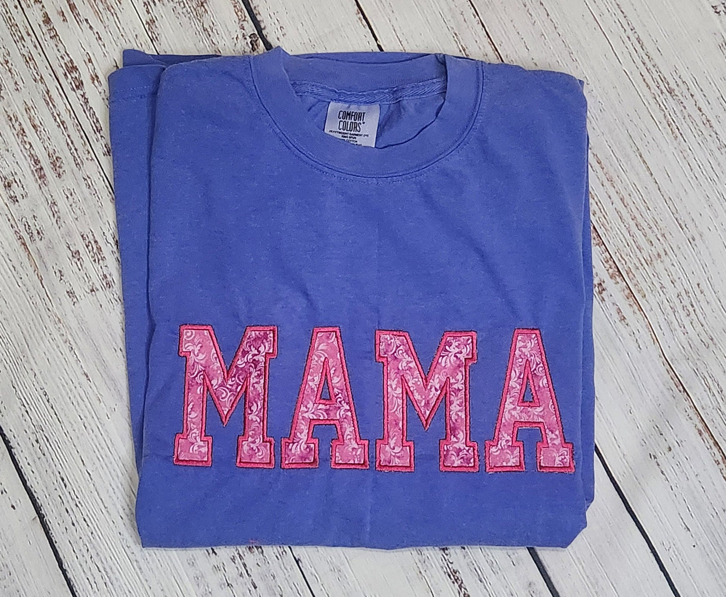Embroidered MAMA Shirt: Comfort Colors Periwinkle Top
