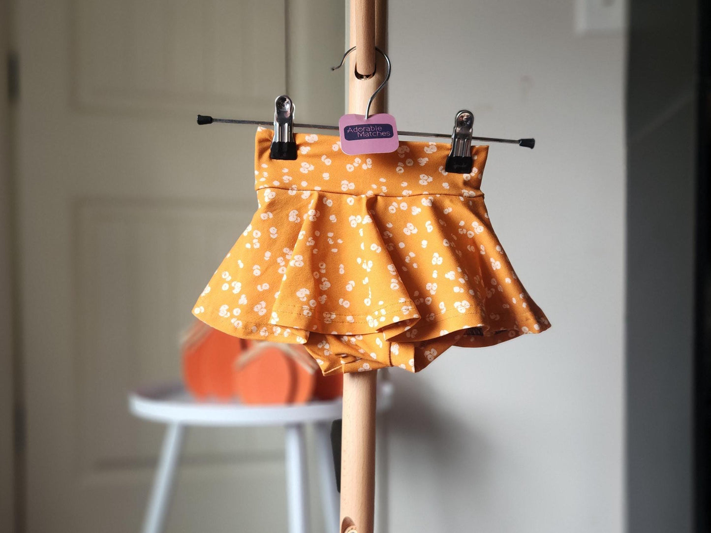 Baby Girl Fall Bummies Outfit: Cotton Skirted Bumm and Bow Set