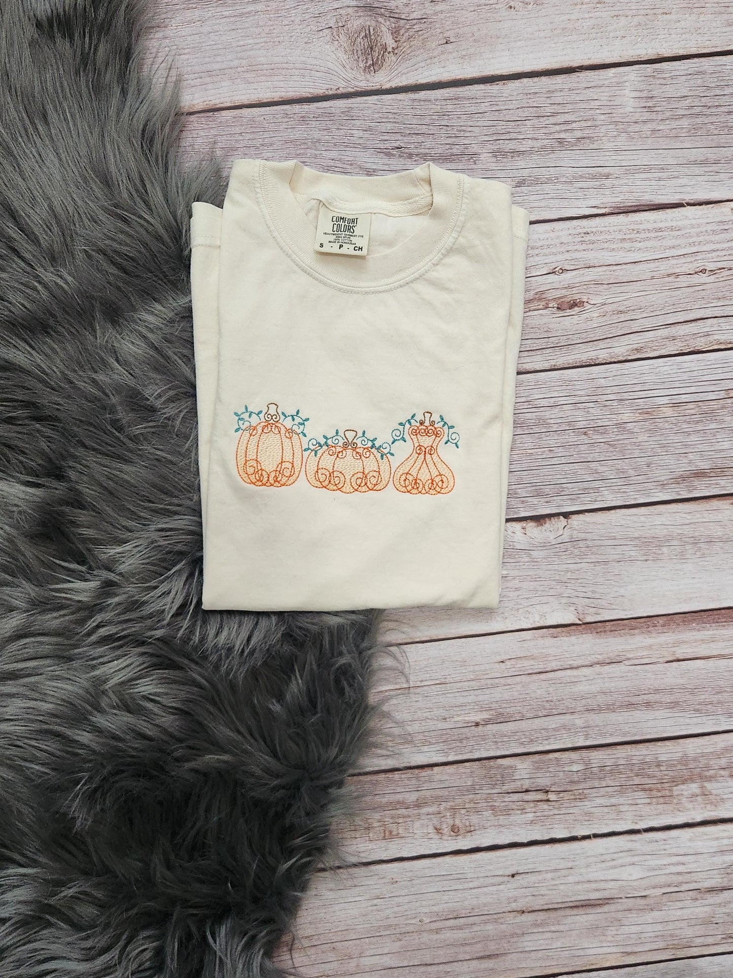 Embroidered Pumpkin Shirt: Trendy Fall Crewneck, Autumn Outfit