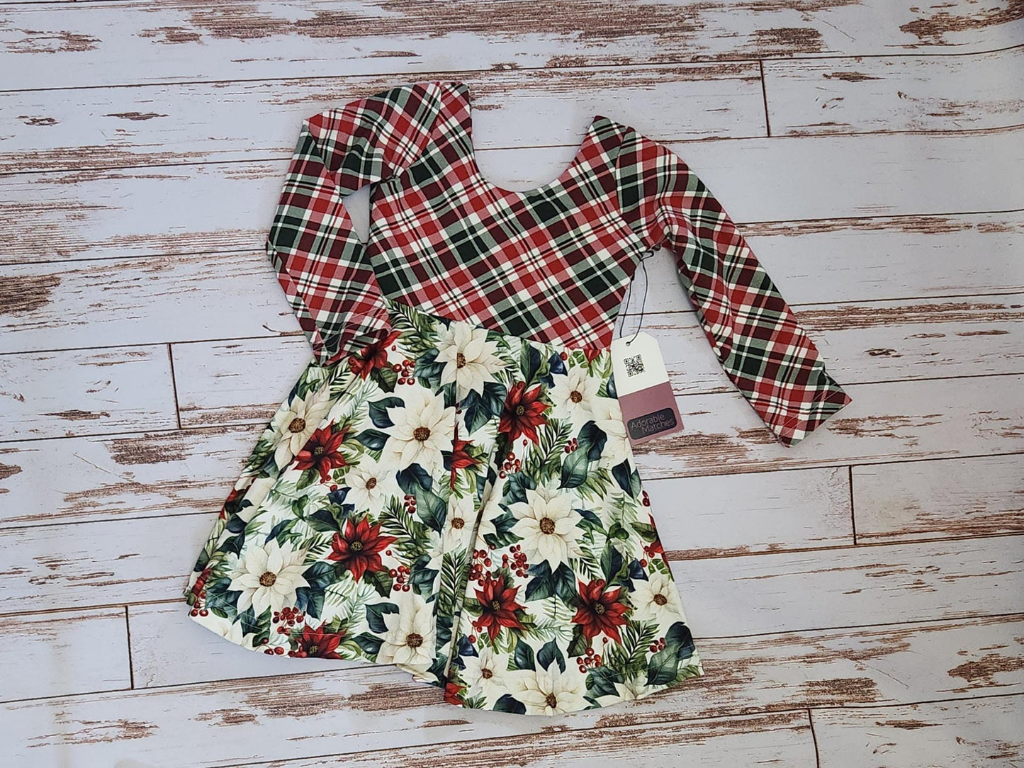 Girls' Christmas Twirl Dress: Red & Green Cotton Holiday Party Dress